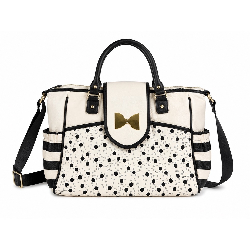 Betsey Johnson Vintage Y2K White Polka Dot Bow Diaper Bag Crossbody Purse - Picture 1 of 14